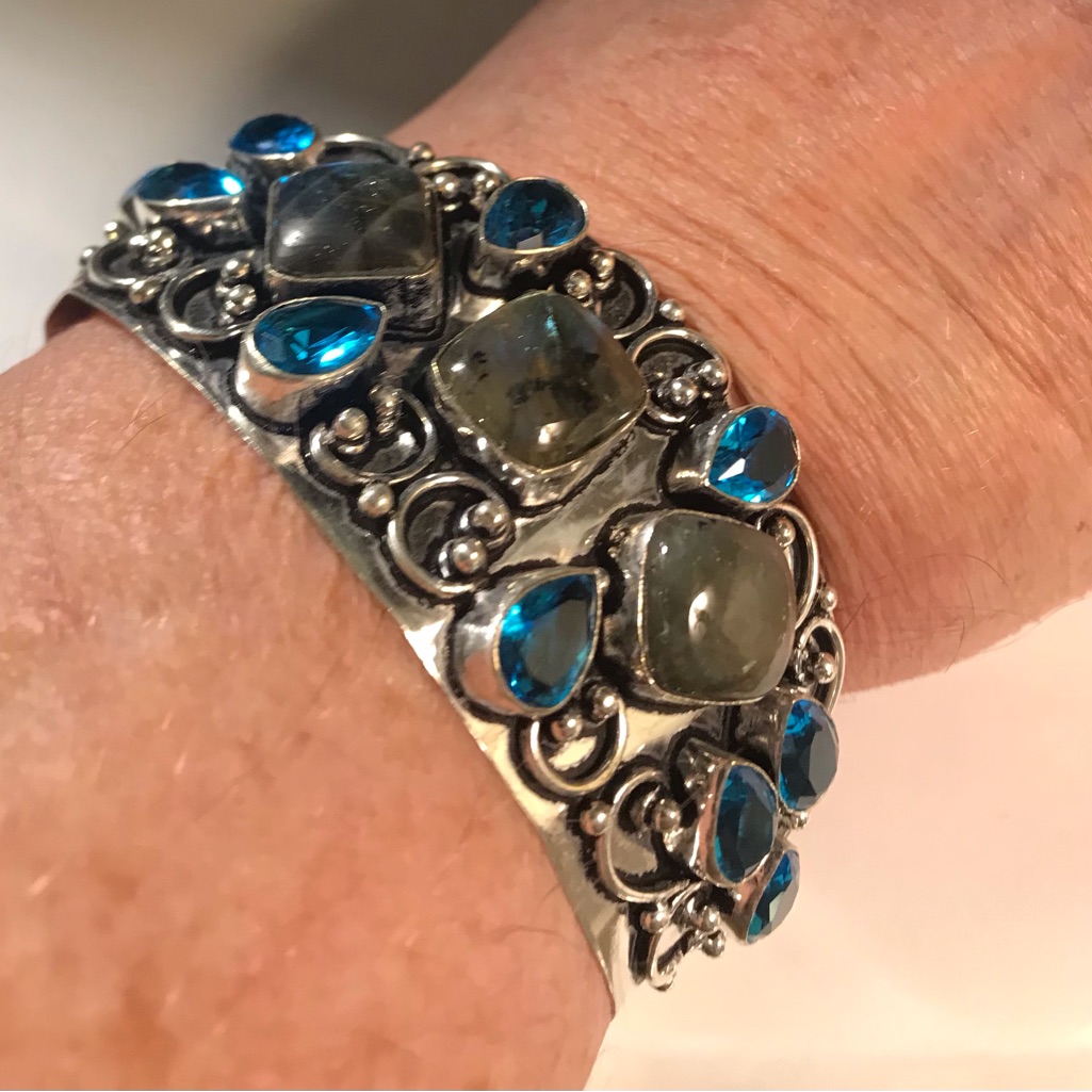 Labradorite Blue Topaz 925 Sterling Silver Cuff Bracelet